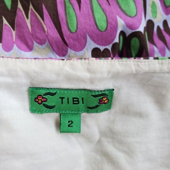 Tibi Circle Skirt Wide Waistband Teardrop Print Purple Green Women 2 - Picture 7 of 8